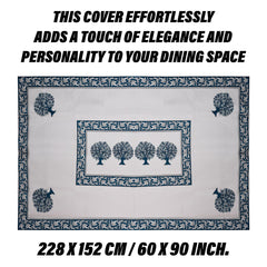 Heart Home Dining Table Cover | Tabletop Cover | Table Buffet Cover | Table Linen Cover | 6-Seater Table Cloth | Table Cloth Cover | Blue Tree | DTC | 60x90 Inch | White