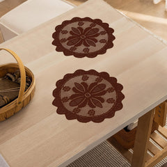 Heart Home Placemat | Dining Table Placemat | Center Table Mats | Round Plain Net Placemat Set | Side Table Placemats for Hotel-Home Décor | 20 Inch | Pack of 2 | Maroon