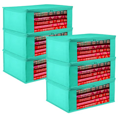 Heart Home Saree Cover | Clothes Storage Bag | Storage Organizer Bag | Zip Closure Saree Cover | Wardrobe Organizer | Plain Transparent Window Saree Cover | 6 Inch | Pack of 6 | Green