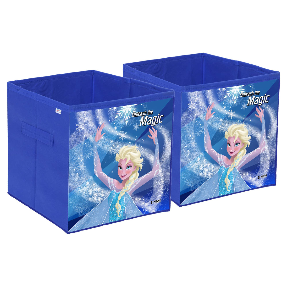Heart Home Disney Frozen Print Foldable Storage Box|Clothes Organizer|Collapsible Storage Basket With Handle For Toys,Books,30 Ltr.Pack of 2 (Blue)