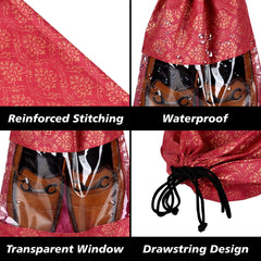 Heart Home Shoe Bags | Shoe Bags for Travel | Drawstring Shoe Storage Bags | Storage Organizers Set | Shoe Cover with Transparent Window | Shoe Pouches | Golden-Print | Pack of 6 | Maroon