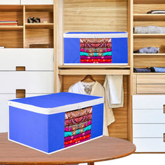 Heart Home Saree Cover | Zip Closure Saree Cover | Clothes Storage Bag | Wardrobe Organiser for Suit | Transparent Window Saree Cover | Plain-White Border | 9 inch | Pack of 6 | Blue