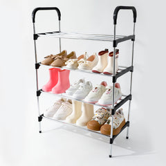 Kuber Industries (Pack 4) 5 Layer Shoe Rack | Footwear Holder | Shoe Storage Organizer Cabinet | Multi-Layer Adjustable shoe rack stand | Easy Assembly Sturdy Shoe Tower | Black & Silver