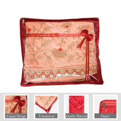 Heart Home Saree Cover | Clothes Storage Bag | Single Packing Saree with Zip Closure | Wardrobe Organizer | Cloth Stoarge Organizer | Bow-Design | Pack of 6 | Maroon