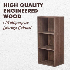 Kuber Industries Multipurpose Wooden Open Book Shelf for Home with 3 Tier Space Saving Book Rack | Dust Resistant Bookshelves Organizer for Living Room, Bedroom & Office Storage | Brown
