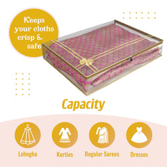 Heart Home Saree Cover | Clothes Storage Bag | Suit Packing Cover | Cloth Stoarge Organizer | Wardrobe Cloth Storage Organiser with Zip | Lining Bow Transparent | 3 Inch | Pack of 9 | Gold