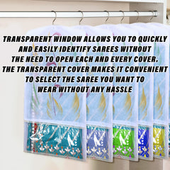 Heart Home Hanging Saree Cover | Brush Painting Pattern Saree Cover | Non-Woven Saree Covers for Home | Saree Cover with Small Transparent view | Pack of 12 | Yellow