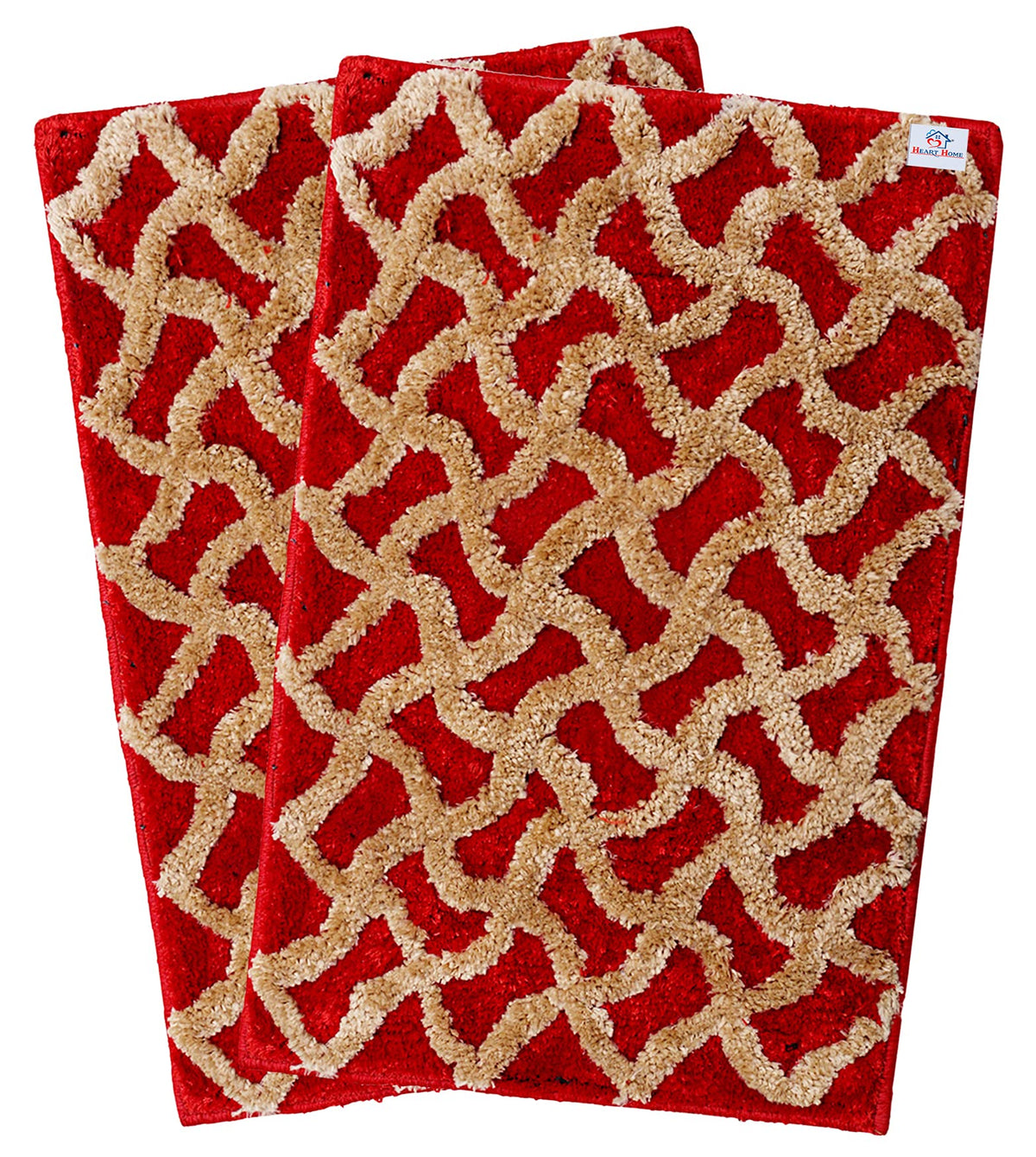 Heart Home Soft, Lightweigth, Washable, Non Slip Doormat Entrance Rug Dirt Trapper Mat Shoes Scraper for Entry, Patio, Porch- Pack of 2 (Red)