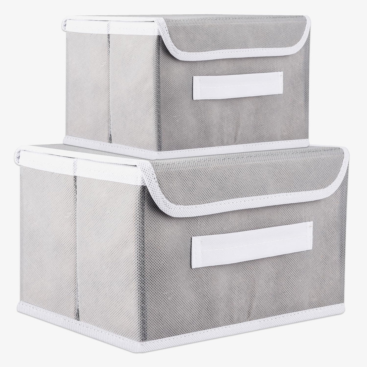 Heart Home Drawer Storage Box | Foldable Dhakkan Storage Box | Non-Woven Clothes Organizer | Storage Box with Handle | M | L | Pack of 2 | Gray