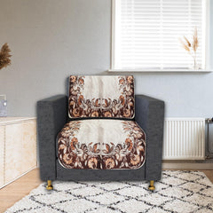 Heart Home Sofa Cover | Single Seater Sofa Slip Cover Set | Brown Flower Sofa Cover | Velvet Couch Cover | Sofa Slipcover Set | Sofa Cover for Living Room | Cream