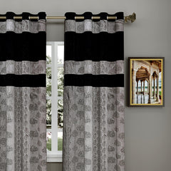 Heart Home Forest Printed 7 ft Door Curtain for Living Room, Bed Room, Kids Room with 8 Eyelet- Pack of 2 (Black & Grey)-Hs43Hearth25611(Polyester_Black)