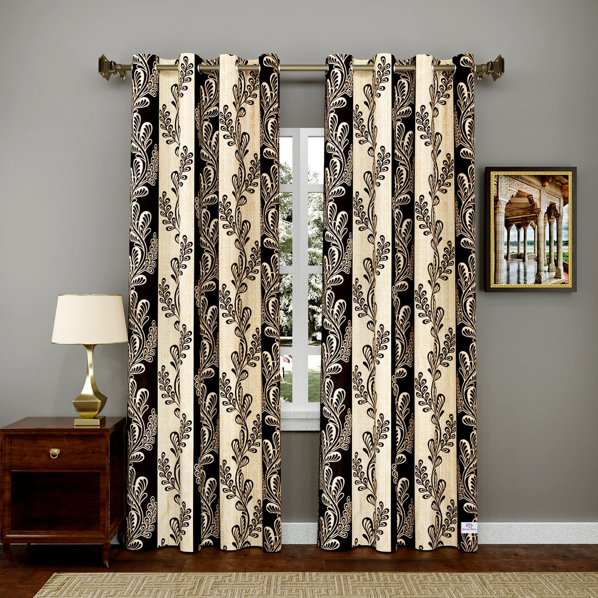 Heart Home Leaf Printed 7 Feet Door Curtain for Living Room, Bed Room, Kids Room with 8 Eyelet (Brown)-HS43HEARTH25597