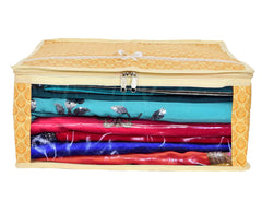 Kuber Industries Floral Printed Saree/Lehenga/Salwar Suit/Kurti/Clothes Storage Bag, Wardrobe Organiser With Transparent Window (Gold)-HS_38_KUBMART21453