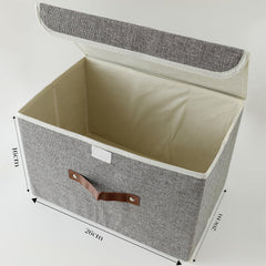Kuber Industries Small Storage Box With Lid|Foldable Toys Storage Bin|Wardrobe Organizer For clothes|Front Handle & Sturdy Pack Of-2 (Grey)
