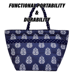Kuber Industries Hand Purse | Polyester Hand Bag | Woman Shoulder Bag | Top Handle Handbag | Gifting Hand Purse | Ladies Tote Purse | Bow Dot Printed Handbag | Blue