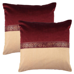 Heart Home Cushion Cover | Pillow Covers for Sofa | Throw Cushion Cover | Dupion Polyester Cushion Covers | Center Lace Cushion Covers | Set of 5 | 12 Inch | Maroon