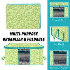 Heart Home Underbed Storage Bag | Clothes Storage Organizer | Blanket Cover with Clear Window | Zipper Closure & Handle Cloth Organizer | Leaf-Design | Large | Pack of 6 | Green