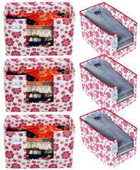 Kuber Industries Flower Printed Non Woven 3 Piece Non Woven Shirt Stacker And 3 Piece Foldable Rectangle Cloth Saree Stacker Cloth Wardrobe Organizer Wardrobe Organizer (Pink) -CTKTC38201