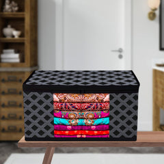 Heart Home Saree Cover | Zip Closure Saree Cover | Clothes Storage Bag | Wardrobe Organiser | Transparent Window Saree Cover | Check-Design | 9 inch | Pack of 12 | Black