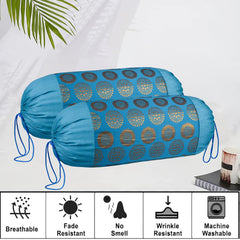 Heart Home Bolster Covers | Polyester Bolster Cover Set | Diwan Bolster Cover Set | Bolster Pillow Cover | Banarasi Gola Masand Cover | 16x32 Inch | Pack of 4 | Firozi