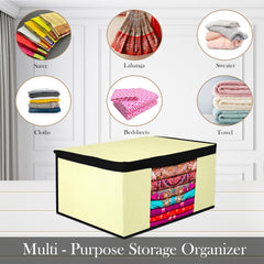 Heart Home Saree Cover | Zip Closure Saree Cover | Clothes Storage Bag | Wardrobe Organiser for Suit | Transparent Window Saree Cover | Plain-Black Border | 9 inch | Pack of 3 | Cream