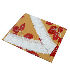 Heart Home Leaf Printed Waterproof Spillproof 72 Inch 6 Seater PVC Round Table Cover with Lace Border for Dining Room Kitchen Party (Gold)-HS43HEARTH26595