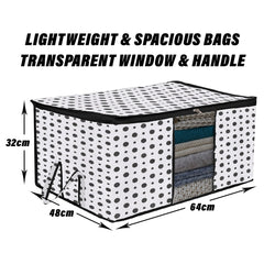 Heart Home Underbed Storage Bag | Clothes Storage Organizer | Blanket Cover with Clear Window | Zipper Closure & Handle Cloth Organizer | Dot-Design | Large | Pack of 2 | Black