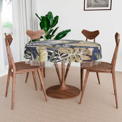 Heart Home Round Table Cover | PVC Table Cloth for Round Tables | 4 Seater Round Table Cloth | Green Leaf Kitchen Dining Tablecloth | Tabletop Cover | 60 Inch | Blue