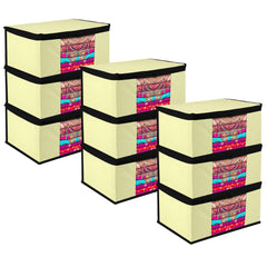 Heart Home Saree Cover | Zip Closure Saree Cover | Clothes Storage Bag | Wardrobe Organiser for Suit | Transparent Window Saree Cover | Plain-Black Border | 9 inch | Pack of 9 | Cream