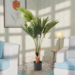Urbane Home Scallop Artificial Tree | 6 Leaf Fan Plant | 120 CM Green Leaves Plant with Pot | Tropical Plant for Home Decor | Greenery Faux Leaves Plant | Plastic | FH-PK1206 | Green