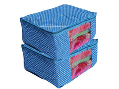 Kuber Industries 2 Piece Quilted Polka Dots Cotton Saree Cover Set, Blue