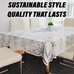 Kuber Industries Dining Table Cover | Cotton Table Cloth Cover | 6-Seater Table Cloth | Glory Table Cover | Table Protector | Table Cover for Dining Table | 60x90 Inch | DTC | White & Blue