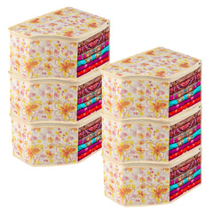 Kuber Industries Blouse Cover | Clothes Storage Bag | Zipper Wardrobe Organizers | Non-Woven Clothes Organiser | Side Transparent Blouse Organizer | Red Flower-Design | Pack of 6 | Ivory