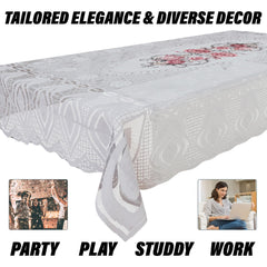 Kuber Industries Center Table Cover | Cotton Table Cloth Cover | 4-Seater Table Cloth | Glory Table Cover | Table Protector | Table Cover for Center Table | 40x60 Inch | CTC | White & Pink