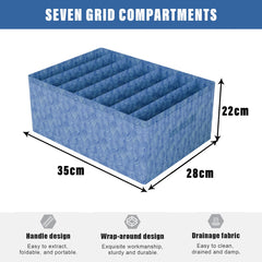 Heart Home Trouser Box | Wardrobe Organizer | Clothes Organizer | Storage Box for Pants-Shirt-Sweaters-Bra Panty-Socks | 7-Grid Closet Organizer | Zig-Zag | Medium | Blue
