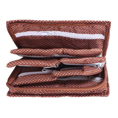 Heart Home Jewellery Kit | Cotton Bow Dot Print Travel Kit | 7 Pouch Jewellery Storage Kit | Makeup Organizer for Woman | Brown