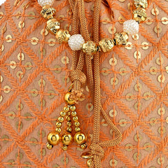 Kuber Industries Potli | Silk Wedding Potli | Drawstring Closure Potli | Wallet Potli | Christmas Gift Potli | Baby Shower Potli | Traditional Shagun Potli | Single Side Sequins-Potli | Peach