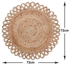 Kuber Industries Hand Woven Carpet Rugs|Natural Stitch Braided Jute Door mat|Round Shape Mat for Bedroom,Living Room,Dining Room,Yoga,72x72 cm,(Brown)