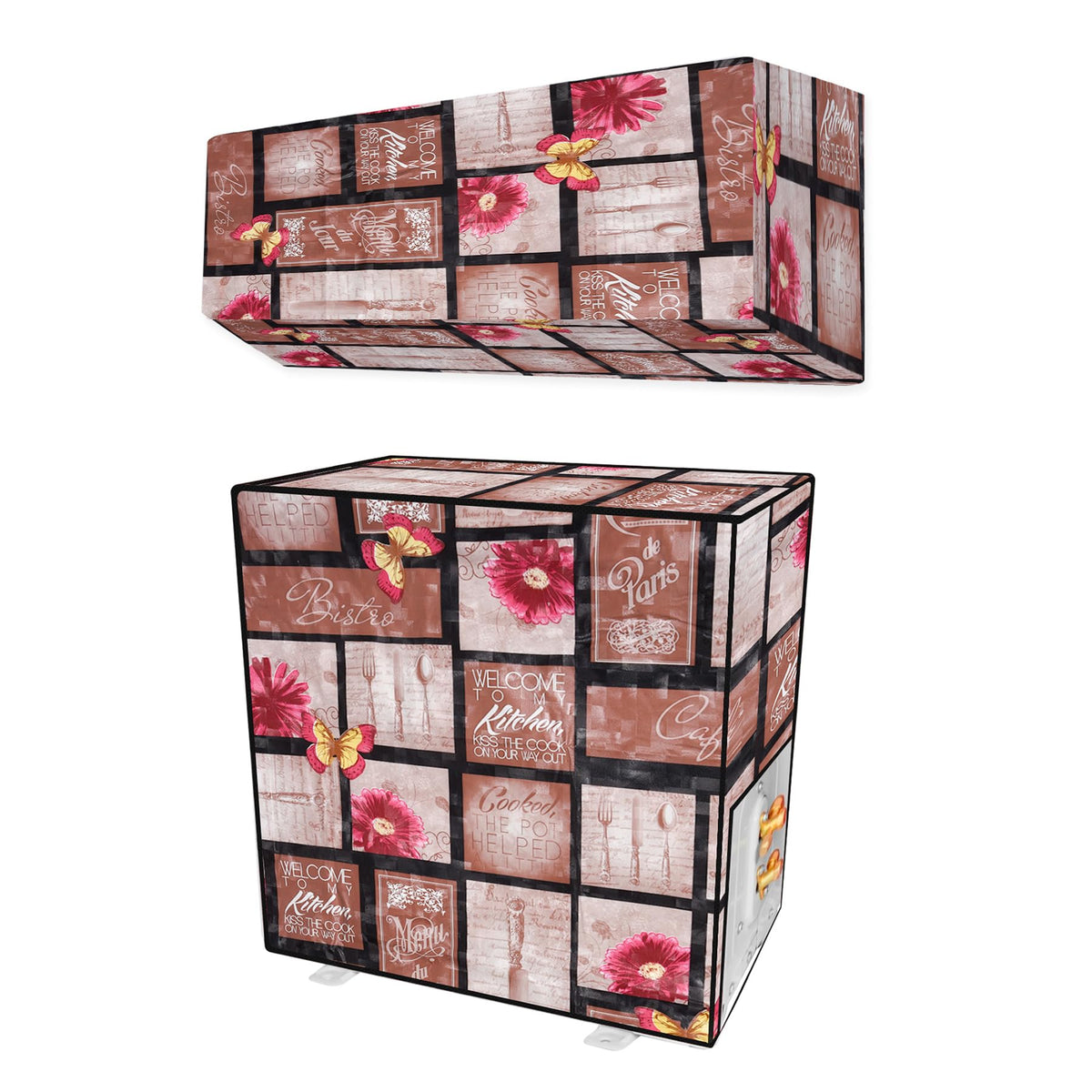 Heart Home Split AC Cover | PVC Floral AC Cover | Outdoor Condenser AC Cover | AC Cover for Indoor & Outdoor | AC Cover for Dust Protection | 1.5 Ton Ac Cover | Brown