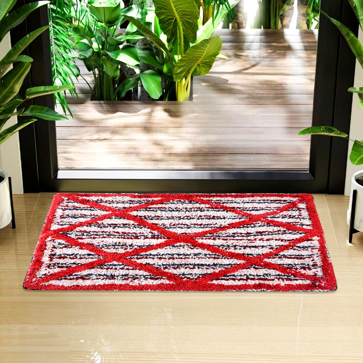 Kuber Industries Door Mat | Dust Trapper Mat | Door Entrance Mat | Anti-Skid Door Mat | Floor Mat for Home Entrance | Katli Mingle Door Mat | Entryway Door Mat | Pack of 3 | Red