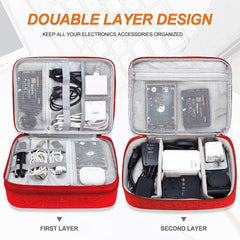 Homestic Travel Organizer For Electronic Accessories|Multipurpose Pouch|Adapter, Cable, Gadget Organizer|Three Comparment With Zipper (Red)
