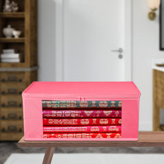 Heart Home Saree Cover | Clothes Storage Bag | Storage Organizer Bag | Zip Closure Saree Cover | Wardrobe Organizer | Plain Transparent Window Saree Cover | 6 Inch | Pack of 9 | Pink