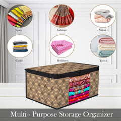 Heart Home Saree Cover | Zip Closure Saree Cover | Clothes Storage Bag | Wardrobe Organiser | Transparent Window Saree Cover | Honeycomb-Design | 9 inch | Pack of 6 | Coffee