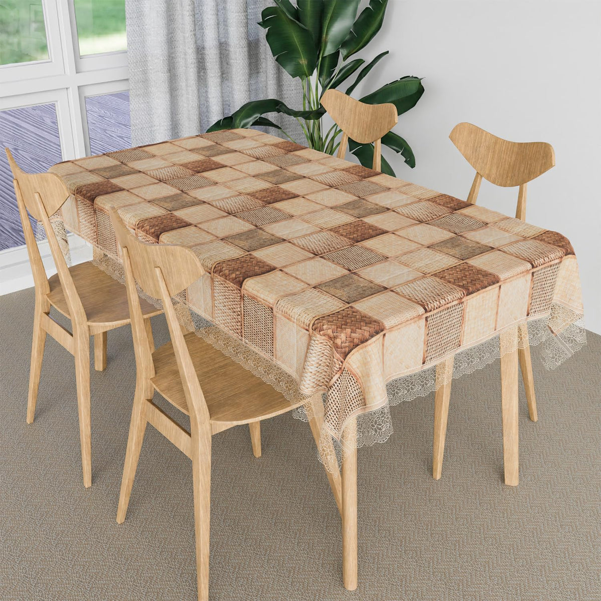 Kuber Industries Dining Table Cover | Kitchen Dining Tablecloth | 4 Seater Center Table Cover | Dining Table Cover for Hall Décor | Chatai Kitchen Tablecloth | 45x70 | Brown