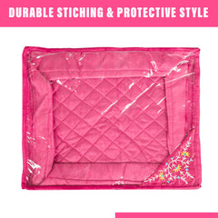 Heart Home Saree Cover | Zip Closure Saree Cover | Clothes Storage Bag | Wardrobe Organiser for Suit | Transparent Top Saree Cover | Side Embroidery-Design | 9 inch | Pack of 2 | Pink