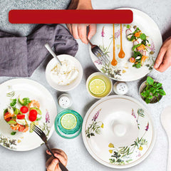 Kuber Industries 40 Pieces Round Melamine Microwave & Dishwasher Safe Dinnerware Kitchen Crockery Set | Glossy Dinner Sets & Kitchen Set for Home | Deluxe Lavendar Floral - White