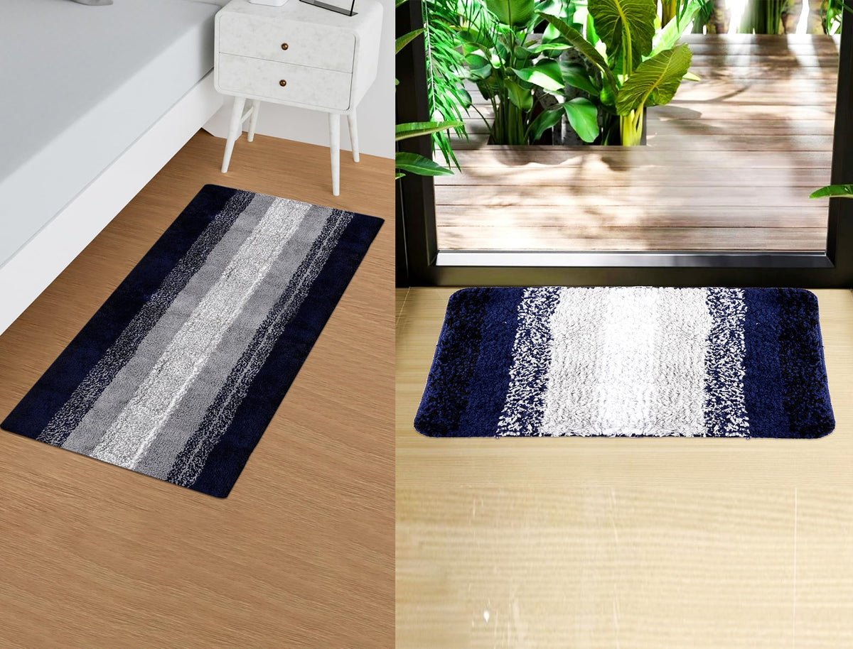 Heart Home Runner | Bedside Runner for Bedroom | Blue Patta Home Decor Runner & Door Mat Combo | Anti-Skid Runner & Door Mat | Runner & Door Mat Set | Set of 2 | Gray