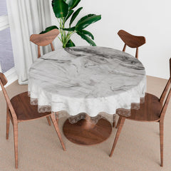 Heart Home Round Table Cover | PVC Table Cloth for Round Tables | 4 Seater Round Table Cloth | Marble Kitchen Dining Tablecloth | Tabletop Cover | 60 Inch | Gray