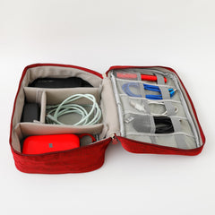 Homestic Travel Organizer For Electronic Accessories|Multipurpose Pouch|Adapter, Cable, Gadget Organizer|Two Comparment With Zipper|Great For Traveling (Red)