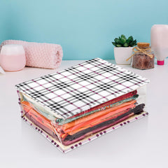 Heart Home Saree Cover | Clothes Storage Bag | Storage Organizer Bag | Zip Closure Saree Cover | Side Transparent Wardrobe Organizer | Check-Design | 6 Inch | Cream